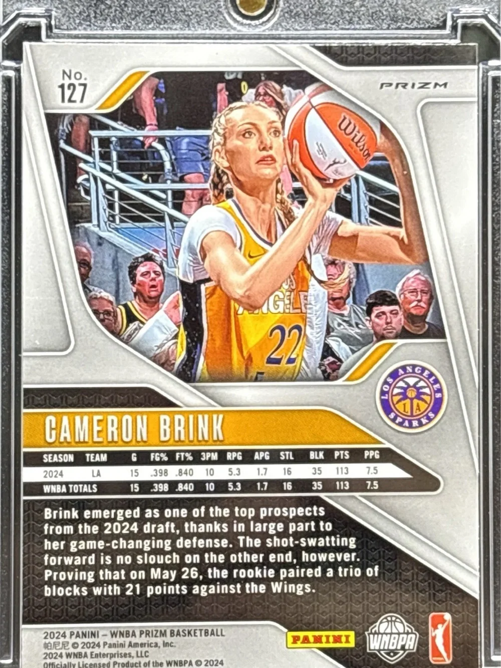 Panini Los Angeles Sparks Cameron Brink Blue Prizm Rookie Basketball Card